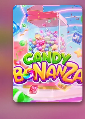 Candy Bonanza เกมสล็อตยอดนิยมใน 688PG หน้าปกลายขนมหวานสายรุ้งกองโต