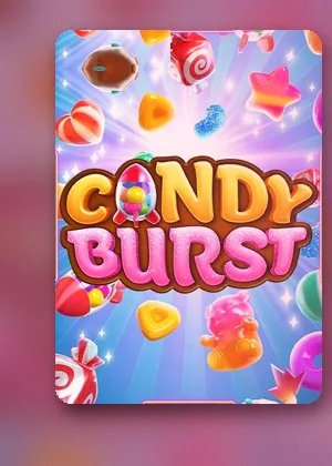 Candy Burst เกมสล็อตยอดนิยมใน 688PG หน้าปกลายลูกอมหลากสีแตกกระจาย